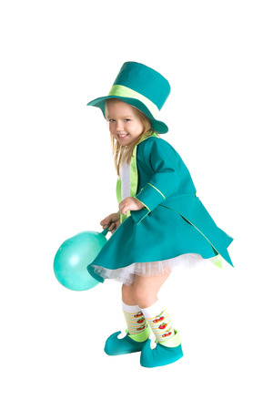 Child in costumes leprechaun, St. Patrick's Day, isolated on white backgroundの写真素材