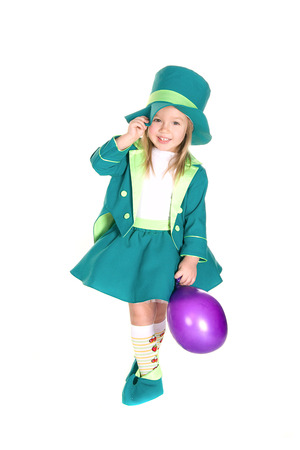 Child in costumes leprechaun, St. Patrick's Day, isolated on white backgroundの写真素材