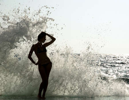 slim girl in a bathing suitの写真素材