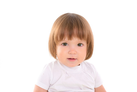 portrait of toddler girl isolated on white backgroundの写真素材