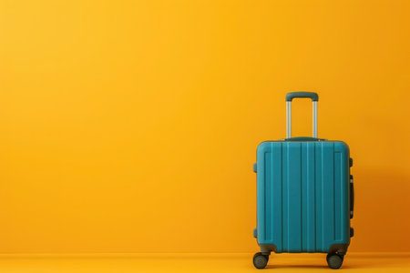 a blue suitcase is sitting on a yellow background. High qualityの素材