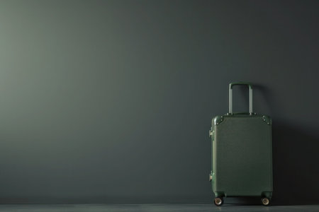 Foto de a green suitcase is sitting in front of a gray wall. High quality - Imagen libre de derechos