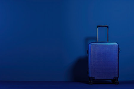 A rectangle-shaped, electric blue plastic bottle filled with liquid is placed in front of a blue wallの素材