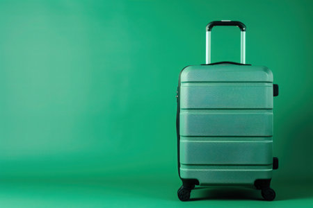 a silver suitcase is sitting on a green background. High qualityの素材