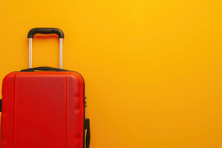 a red suitcase is sitting on a yellow background. High qualityの素材