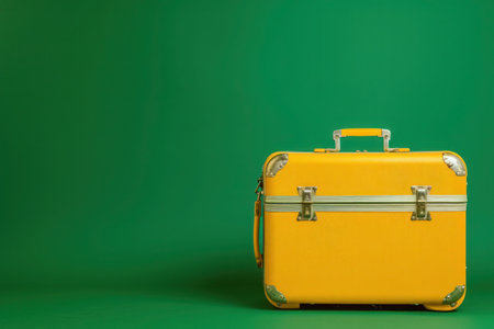 a yellow suitcase is sitting on a green background. High qualityの素材