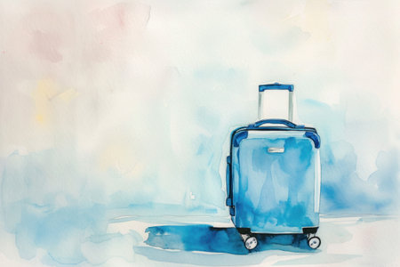 a blue suitcase is sitting on a white surface in a watercolor painting. High qualityの素材