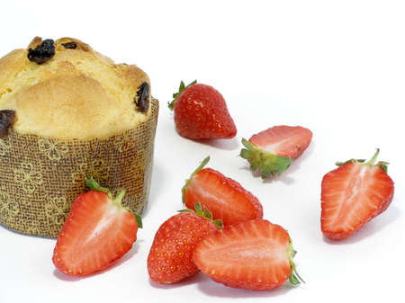 Italian pannetoni served with strawberriesの写真素材