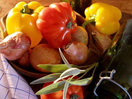 Vegetables still life enlighted by the sunsetの写真素材