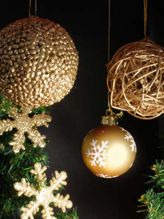 Christmas decoration with a golden ballsの写真素材
