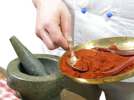 Preparing a selection of spices      の写真素材