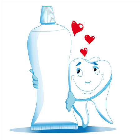 healthy tooth smiles hugs toothpaste shows his love at the top of the heartのイラスト素材