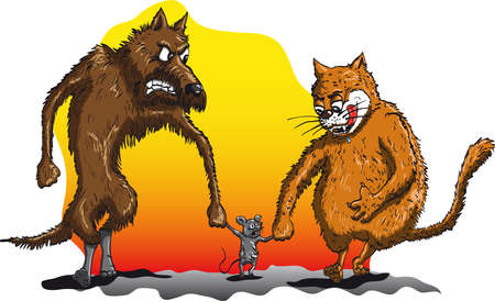 Dog cat and mouse holding handsのイラスト素材