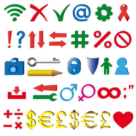 The most common   three-dimensional symbols and signs used in the Internetのイラスト素材