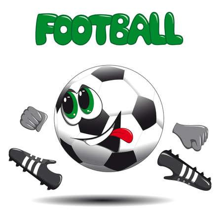 Soccer ball on a white background smiling at the boots and runs, and the inscription at the top footballのイラスト素材
