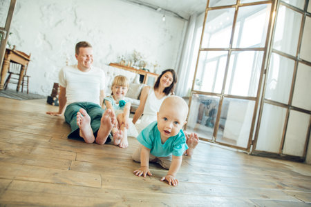 mom dad daughter and sonの写真素材