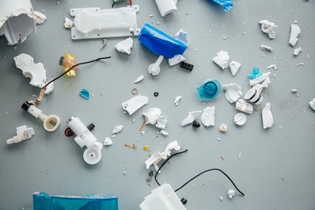 Oral irrigator. The oral irrigator broke. The oral irrigator is disassembled into parts. High quality photoの写真素材