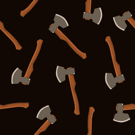 Seamless pattern of the axes on a black background, painted by hand.のイラスト素材