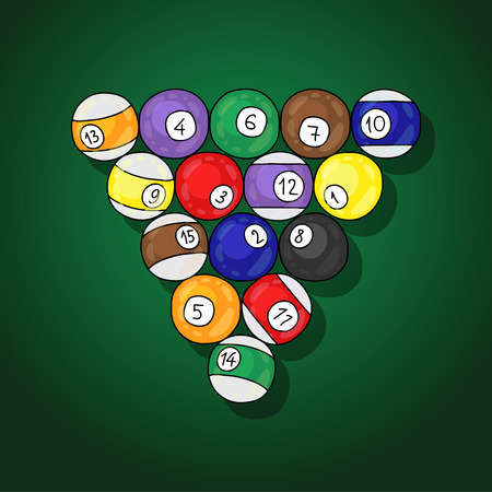 Billiards Balls. illustration drawn by hand on a green background.のイラスト素材