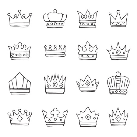 Crown icons on a white background, hand-drawn.のイラスト素材