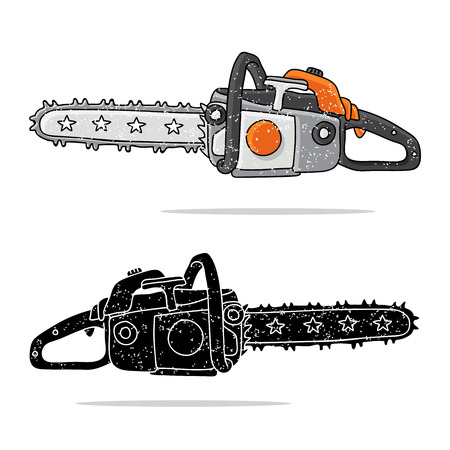 Chainsaw illustration on a white background, painted by hand.のイラスト素材