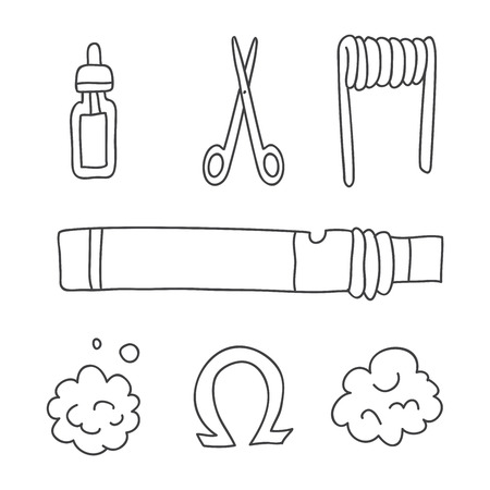 E-cigarettes. Vector icons, hand-drawn on a white background.のイラスト素材