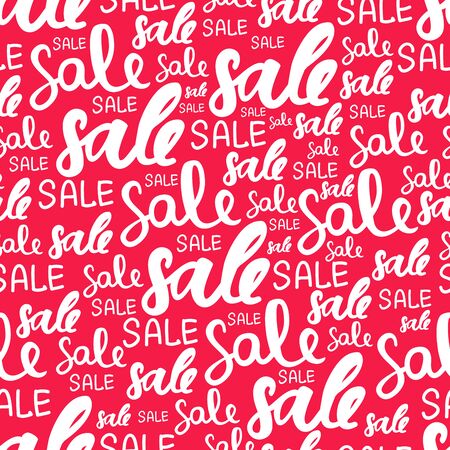 Seamless vector abstract pattern of white words "sale" on a red background, painted by hand.のイラスト素材