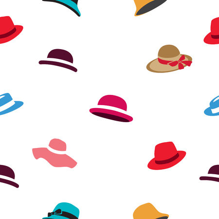Seamless vector pattern of different colored hats on a white background.のイラスト素材