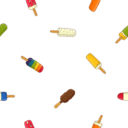 Seamless vector pattern in different popsicle on a white background.のイラスト素材