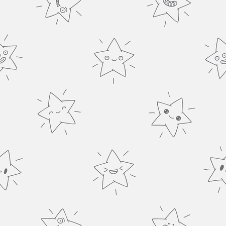 Seamless vector pattern of stars with different emotions on a gray background.のイラスト素材