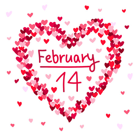 Illustration of the February 14 Valentine's Day heart-shaped. Vector illustration on white background.のイラスト素材