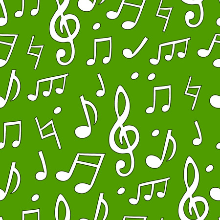 Seamless vector pattern of musical notes on a green background.のイラスト素材
