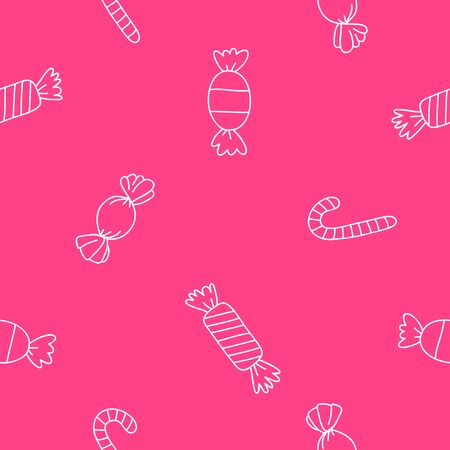 Seamless vector pattern of different candies on a pink background.のイラスト素材