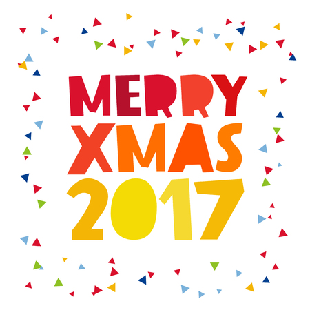 Quote Merry Christmas 2017. The trend calligraphy. Vector illustration on white background. Great holiday gift card for the new year. Merry Christmas.のイラスト素材