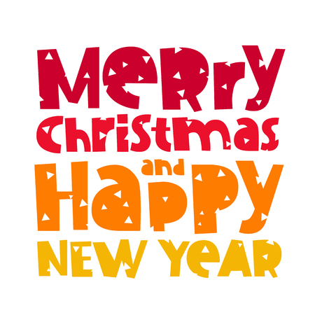 Quote Merry Christmas and Happy New Year. The trend calligraphy. Vector illustration on white background. Great holiday gift card for the new year.のイラスト素材