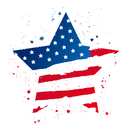 American flag in the shape of a large star. USA. Vector illustration on white background. Excellent print on a T-shirt.のイラスト素材