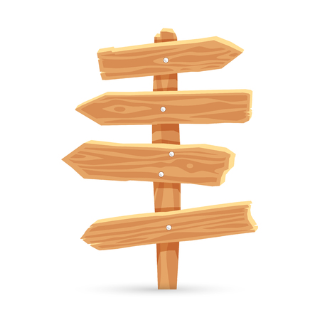 Wooden pointer in the form of four tablets. Vector icon on white background. Element for design. Concept of location.のイラスト素材