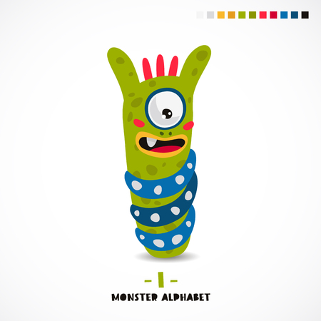 Monster alphabet. Letter I. A strange animal. Vector illustration on white background. Great children's print. The concept of a kid's toy.のイラスト素材