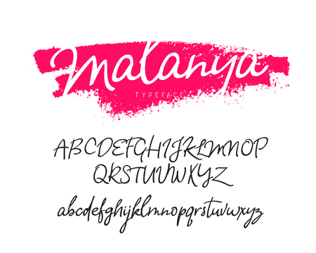 Fashionable modern font. Vector alphabet on white background. Letters, drawn by hand with a brush. Calligraphy and lettering.のイラスト素材