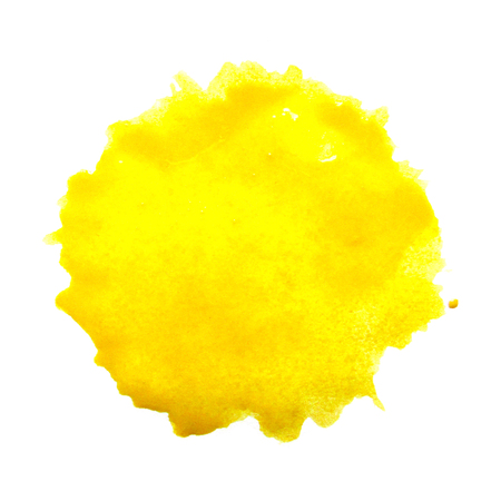 Watercolor yellow spot on a white background. Abstraction. Elements for design. Round print of the brush.の写真素材