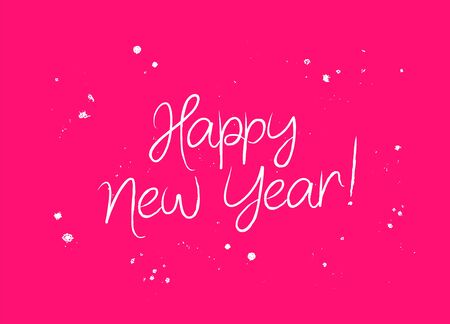 Inscription Happy New Year. Vector illustration on a pink background. Elements for design. The concept of a holiday gift card. Lettering and calligraphy. Stylish font.のイラスト素材
