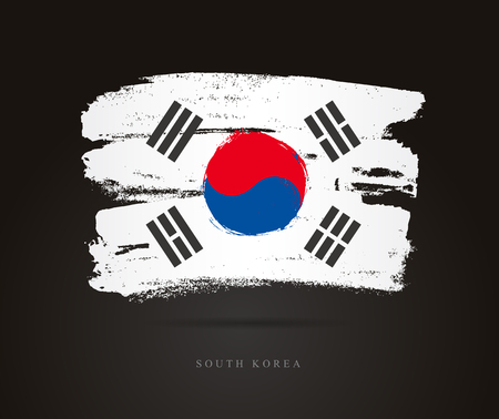 Flag of South Korea. Vector illustration on a black background. Beautiful brush strokes. Abstract concept. Elements for design.のイラスト素材