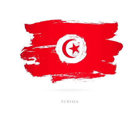 Flag of Tunisia. Vector illustration on white background. Beautiful brush strokes. Abstract concept. Elements for design.のイラスト素材