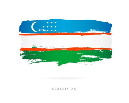 Flag of Uzbekistan. Vector illustration on white background. Beautiful brush strokes. Abstract concept. Elements for design.のイラスト素材