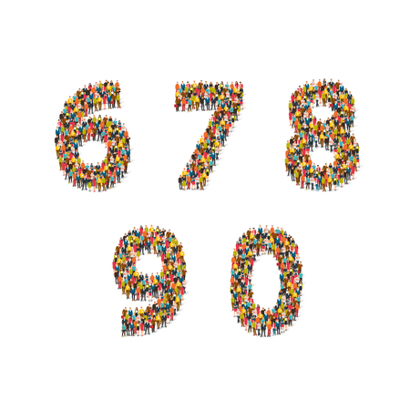 Group of people standing in different digital figures. Vector illustration on white background. The concept is numerical.のイラスト素材