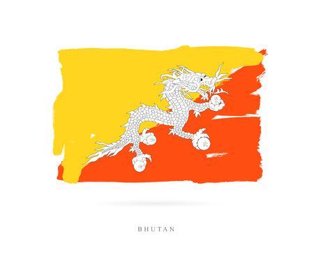 Flag of Bhutan. Vector illustration on white background. Beautiful brush strokes. Abstract concept. Elements for design.のイラスト素材