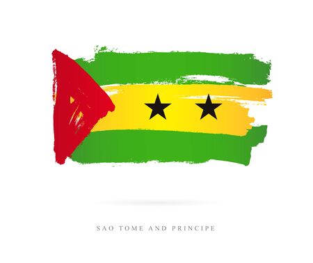 Flag of Sao Tome and Principe. Vector illustration on white background. Beautiful brush strokes. Abstract concept. Elements for design.のイラスト素材