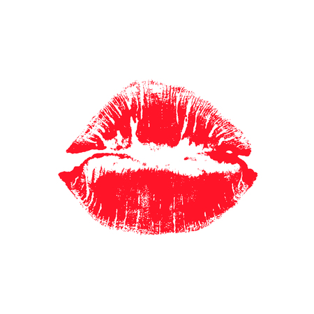Sexy lips makeup. Red lipstick kiss on white background. Vector female mouth. のイラスト素材