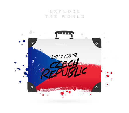 Suitcase with the flag of Czech Republic. Inscription - Let's go to Czech Republic. Lettering. Vector illustration on white background.のイラスト素材