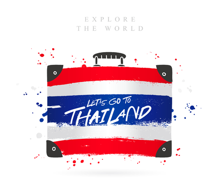 Suitcase with the flag of Thailand. Inscription - Let's go to Thailand. Lettering. Vector illustration on white background.のイラスト素材